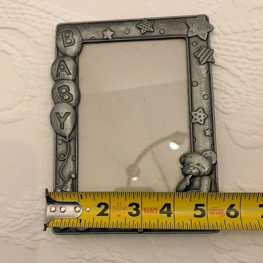 Baby Picture Frame Pewter Style Teddy Bear Balloons Shower Gift Nursery Decor